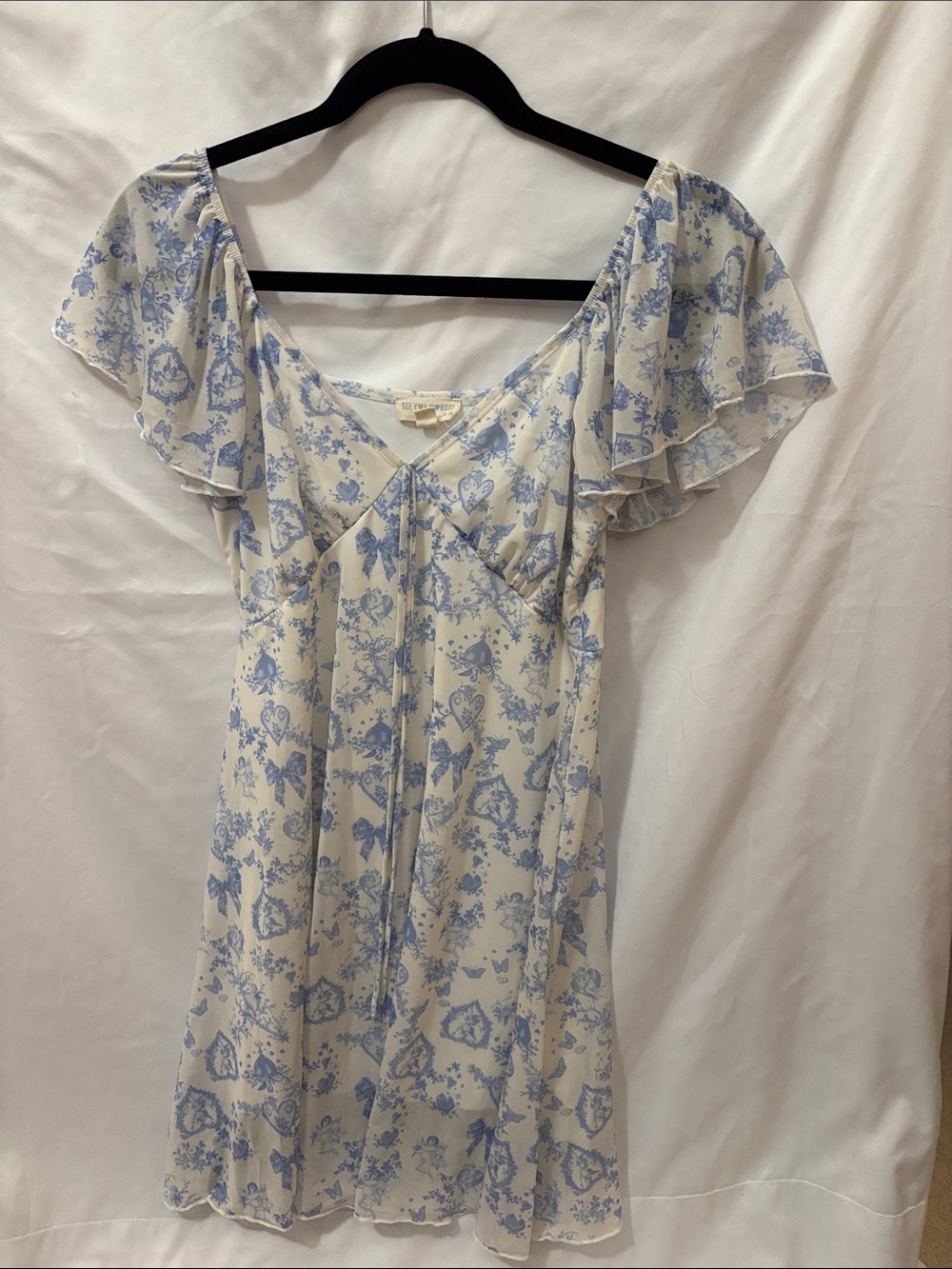 See You Monday Cream Dress with Light Blue Floral Print